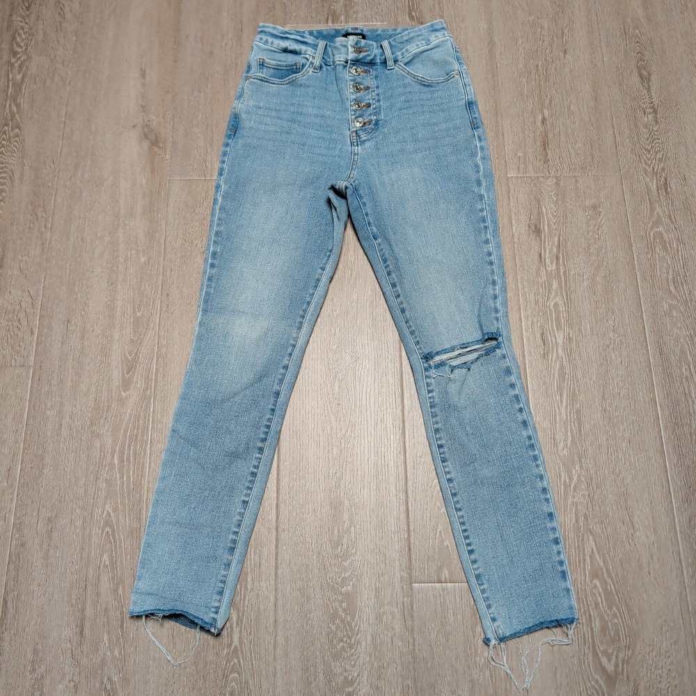 Express Skinny High Rise‎ Ultra Stretch Light Wash Button Fly Jeans M 26x27